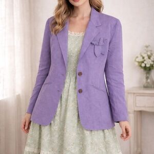 Vintage Ravens flax linen pastel lilac oversized blazer size 6 coquette